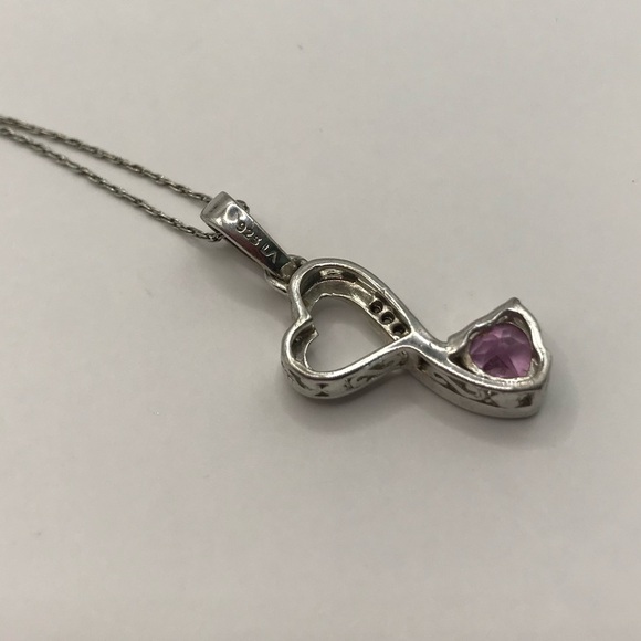 925 LA Silver Heart Necklace with Pink Gemstone - Picture 4 of 11